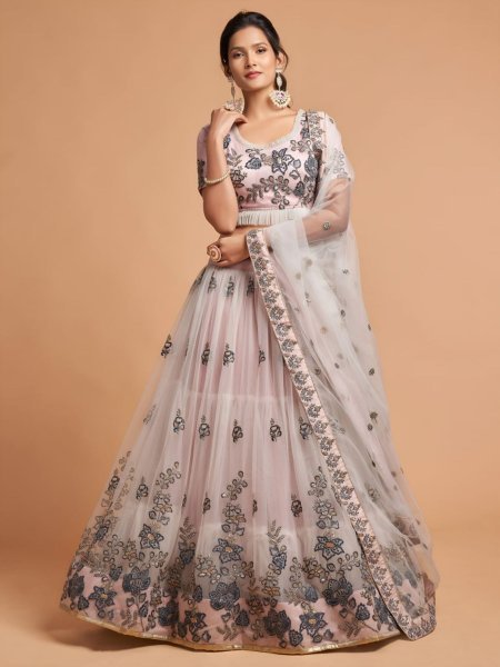 Baby Pink Traditional Flared Lehenga for Party and Engagement Wear 