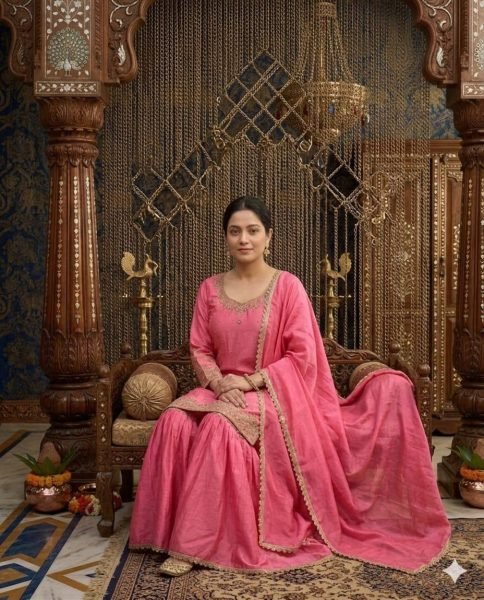 Balanced look Chinnon Silk Moti Work Top And Embroidered Sarara with Fancy Lace Designer Dupatta Ready To Wear Collection