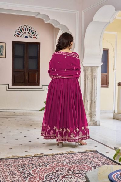 Balanced Shade Pink Faux Georgette Festive Wear Gown with Designer Finish Ready To Wear Collection