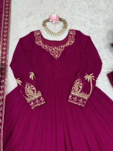 Balanced Shade Pink Faux Georgette Festive Wear Gown with Designer Finish Ready To Wear Collection