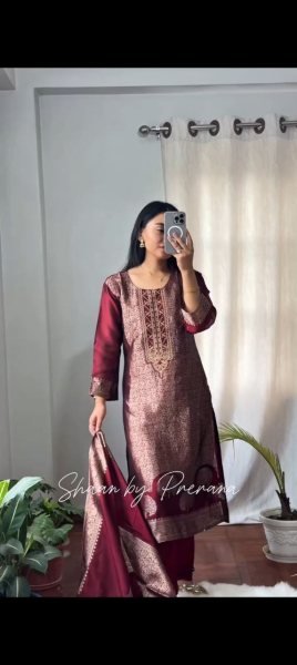 Banarasi Kurti Set with Cotton Lining  Pant and Dupatta Cotton Kurtis Wholesale