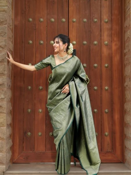 Royal Mint Banarasi Soft Silk Saree with Zari Weaving Perfect for Daytime Ceremonies  Sarees 