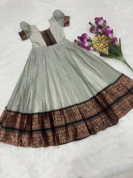 Banarasi Style Matching Gown Set for Women   Girls Heavy Zari Work on Cotton Silk Girls Wear