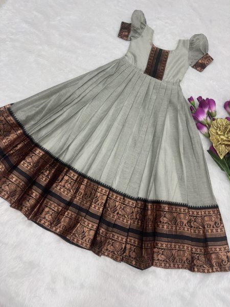 Banarasi Style Matching Gown Set for Women   Girls Heavy Zari Work on Cotton Silk Girls Wear