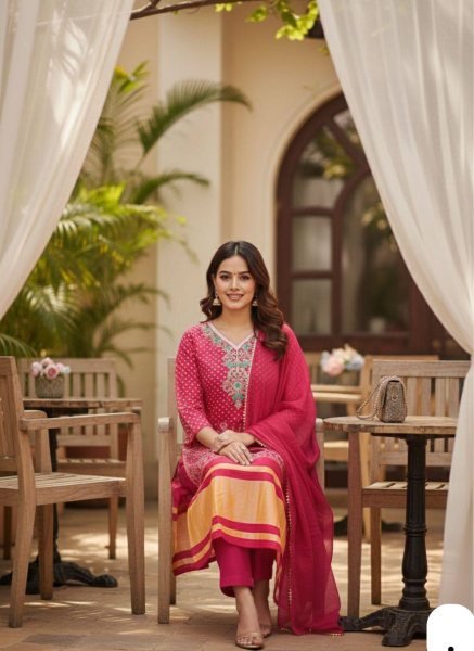  Bandhan Three piece kurti set with  thread embroidery  Printed Kurtis