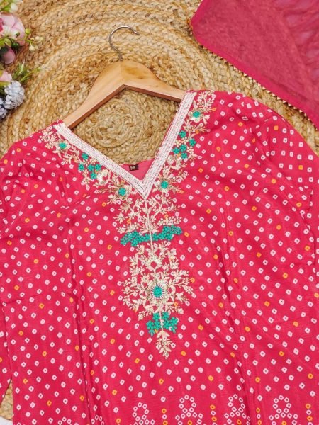  Bandhan Three piece kurti set with  thread embroidery  Printed Kurtis