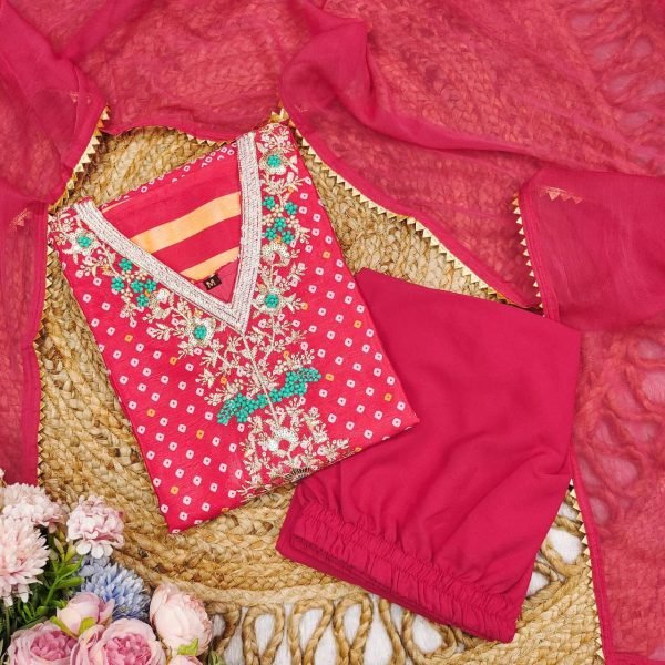  Bandhan Three piece kurti set with  thread embroidery  Printed Kurtis