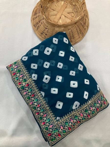 Graceful Teal Green Bandhej Georgette Saree Best for Weddings Look Georgette Sarees Wholesale