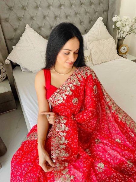 Bandhej Print Georgette Saree with Sequin Embroidery   Cutwork Border Party Wear Collection by Royal Export at Low Wholesale Price Georgette Sarees Wholesale