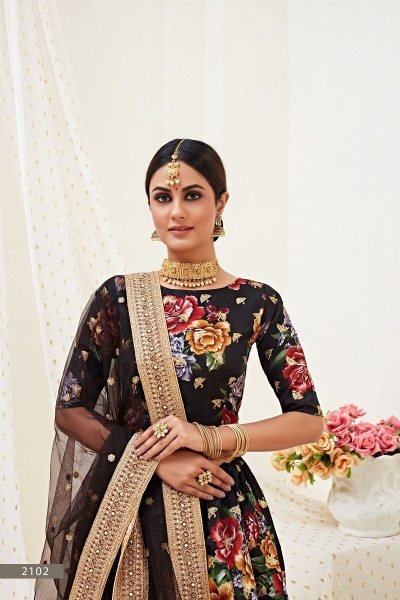Banglory Satin Silk Wedding Lehenga with Digital Print   Pearl Embellishments At Lowest Price Bridal Lehenga Choli