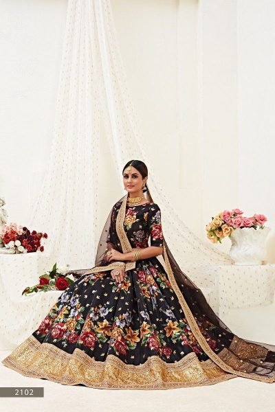Banglory Satin Silk Wedding Lehenga with Digital Print   Pearl Embellishments At Lowest Price Bridal Lehenga Choli
