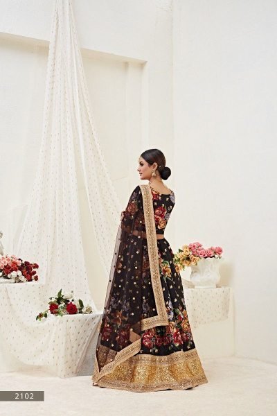 Banglory Satin Silk Wedding Lehenga with Digital Print   Pearl Embellishments At Lowest Price Bridal Lehenga Choli