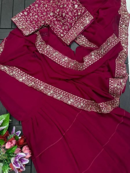 Barbie Pink Heavy Georgette Saree with Ruffle and Sequin Embroidery Bollywood Party Wear Ready To Wear Saree 