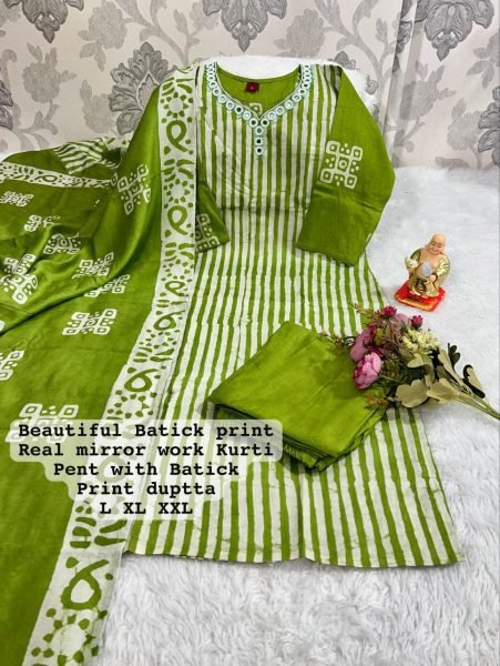 Batik Print Kurti Pant Dupatta New Updated  3 Piece Kurti Set