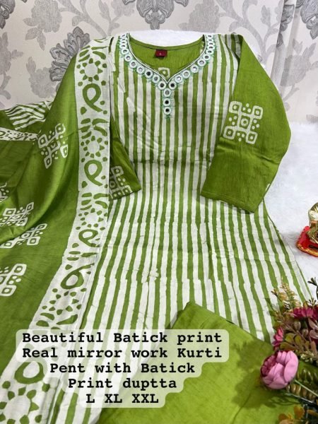 Batik Print Kurti Pant Dupatta New Updated  3 Piece Kurti Set