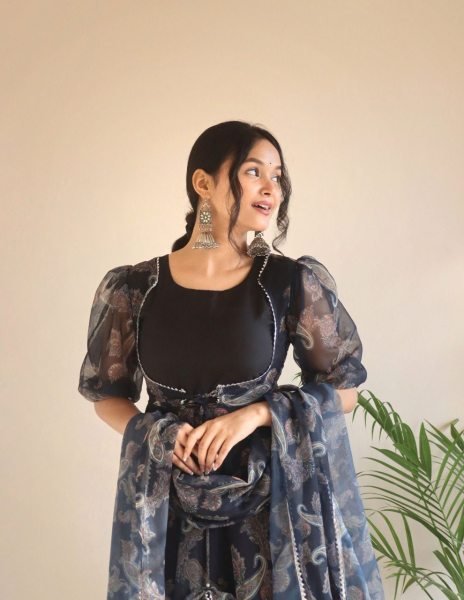 Beautiful Black Digital Print Georgette Anarkali Dress For Party  Ready To Wear Collection