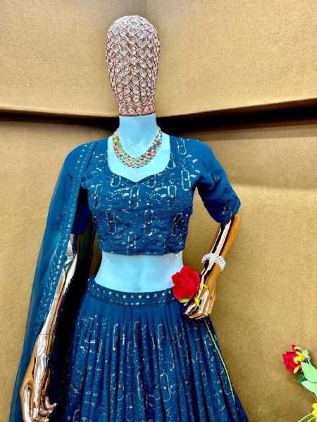 Beautiful Blue Wedding Wear Faux Georgette Lehenga Choli With Sequence Work  Designer Lehenga Choli