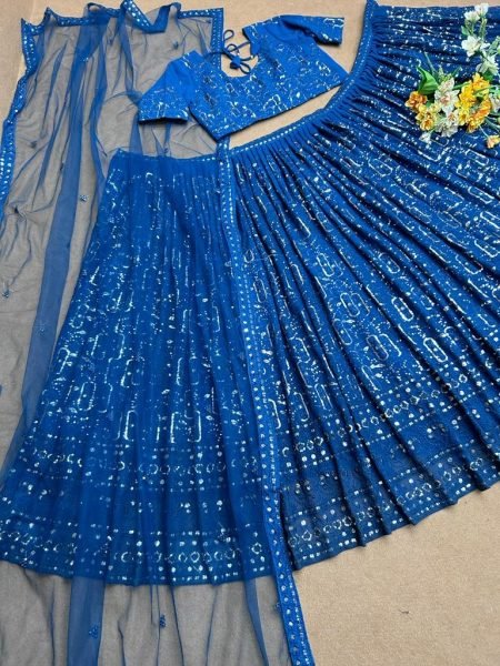 Beautiful Blue Wedding Wear Faux Georgette Lehenga Choli With Sequence Work  Designer Lehenga Choli
