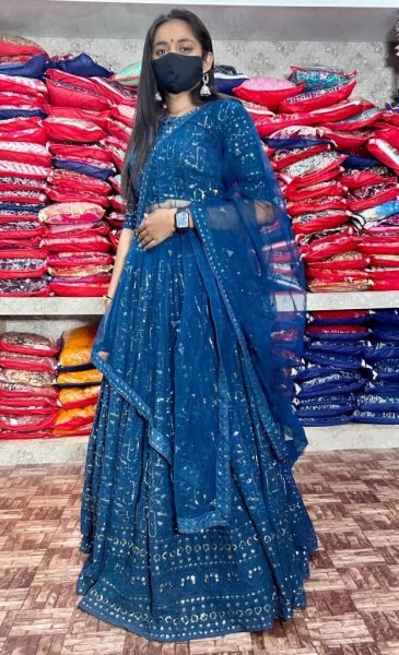 Beautiful Blue Wedding Wear Faux Georgette Lehenga Choli With Sequence Work  Designer Lehenga Choli