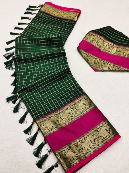 Beautiful chex weawing Zari design Soft  silk  Saree Silk Sarees Wholesale