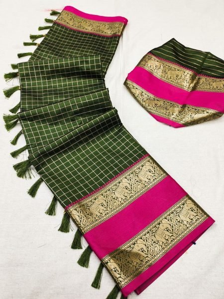 Beautiful chex weawing Zari design Soft  silk  Saree Silk Sarees Wholesale