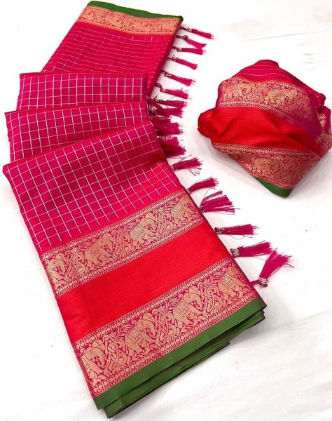 Beautiful chex weawing Zari design Soft  silk  Saree Silk Sarees Wholesale