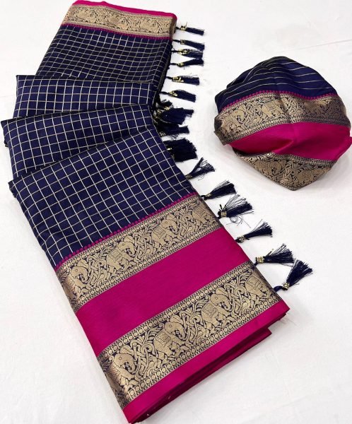 Beautiful chex weawing Zari design Soft  silk  Saree Silk Sarees Wholesale