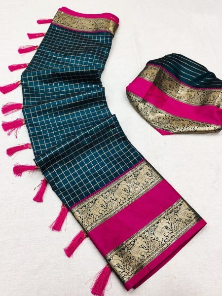 Beautiful chex weawing Zari design Soft  silk  Saree Silk Sarees Wholesale