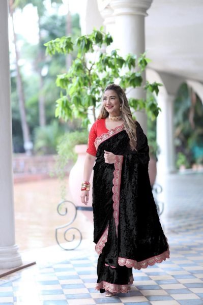 Beautiful Chikankari Embroidery Sequins Work Georgette Saree Georgette Sarees Wholesale