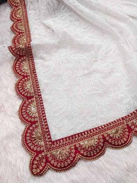 Beautiful Chikankari Embroidery Sequins Work Georgette Saree Georgette Sarees Wholesale