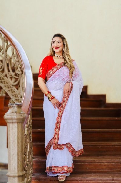 Beautiful Chikankari Embroidery Sequins Work Georgette Saree Georgette Sarees Wholesale