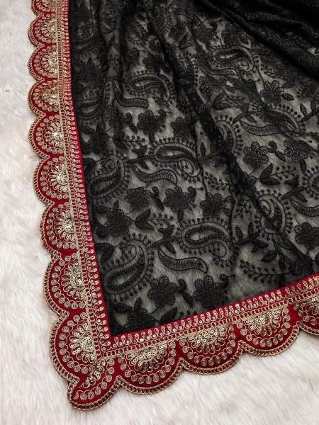 Beautiful Chikankari Embroidery Sequins Work Georgette Saree Georgette Sarees Wholesale