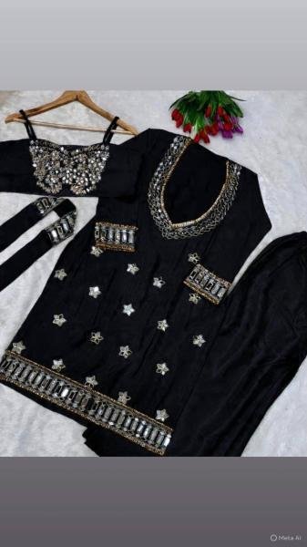 Beautiful Chinon Bustier Plazo Set with Real Mirror and Lace Work Dupatta – Wholesale Collection Ready To Wear Collection