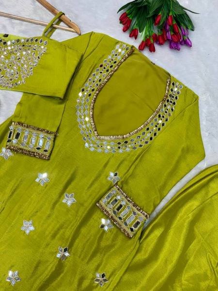 Beautiful Chinon Bustier Plazo Set with Real Mirror and Lace Work Dupatta – Wholesale Collection Ready To Wear Collection
