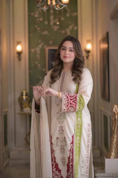 Beautiful Cream Roman Silk Kurti Set With Sequence Work On Sleeves For Bulk Order Buyer Ready To Wear Collection