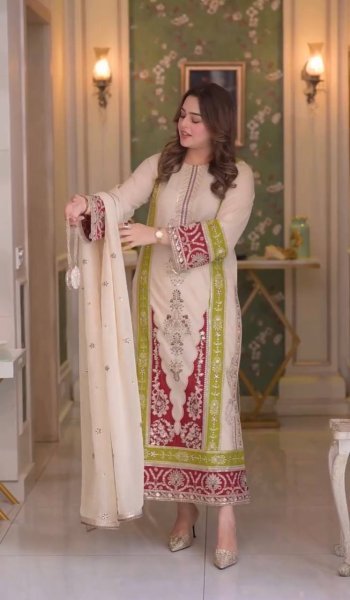 Beautiful Cream Roman Silk Kurti Set With Sequence Work On Sleeves For Bulk Order Buyer Ready To Wear Collection