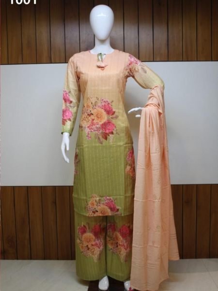 Beautiful Crochet  Flower Print Kurti Pant With Dupatta 