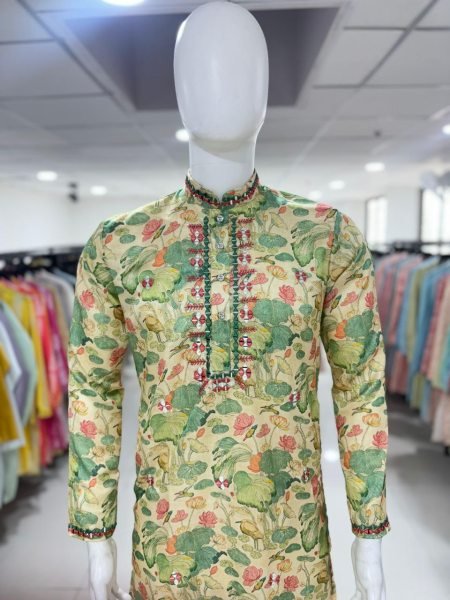 Beautiful Design Full Sleeve Pattern Trendy Kurta With Pajama Set For Mens Kurta Pajama Wholesale