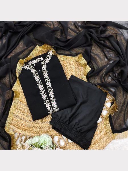 Beautiful Designer Black 3 piece set with Heavy Embroidery Ready To Wear Collection