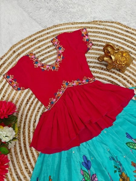 Beautiful Designer Jamuni Yellow   Sky Rani Kids Lehenga Choli Girls Wear
