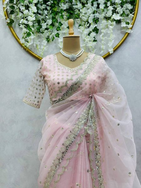 Beautiful Designer Saree On Oragnza Silk Febric Organza Sarees Wholesale