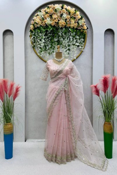 Beautiful Designer Saree On Oragnza Silk Febric Organza Sarees Wholesale