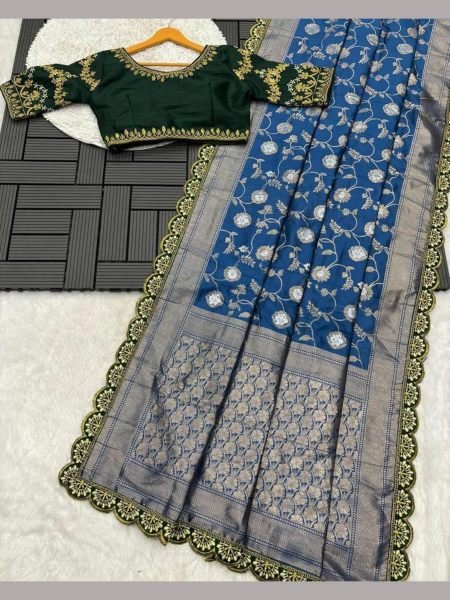 Beautiful Designer Zari Embroidery Work Saree Embroidery Sarees Wholesale