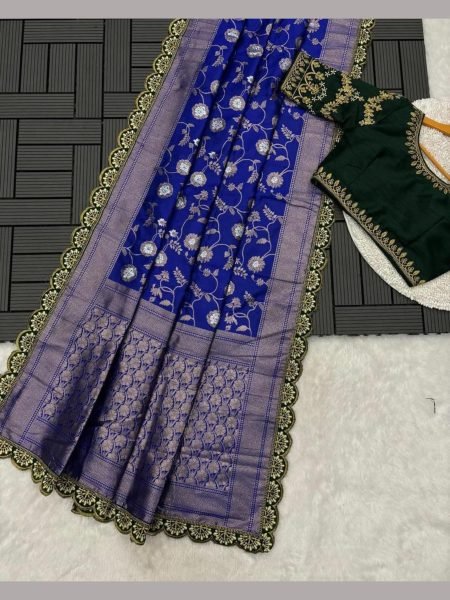 Beautiful Designer Zari Embroidery Work Saree Embroidery Sarees Wholesale