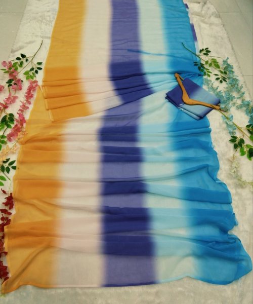 Beautiful Digital Printed Multicolour Georgette Saree  Ready To Wear Saree 