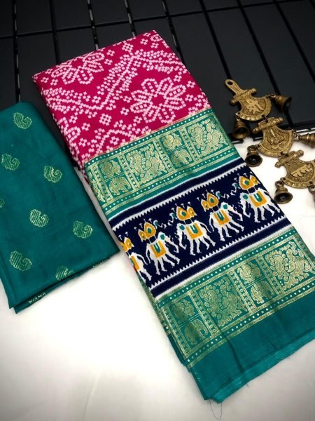 Beautiful Dola Silk Sarees With All Over Bandhini Design  Silk Sarees Wholesale