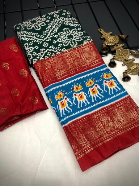 Beautiful Dola Silk Sarees With All Over Bandhini Design  Silk Sarees Wholesale