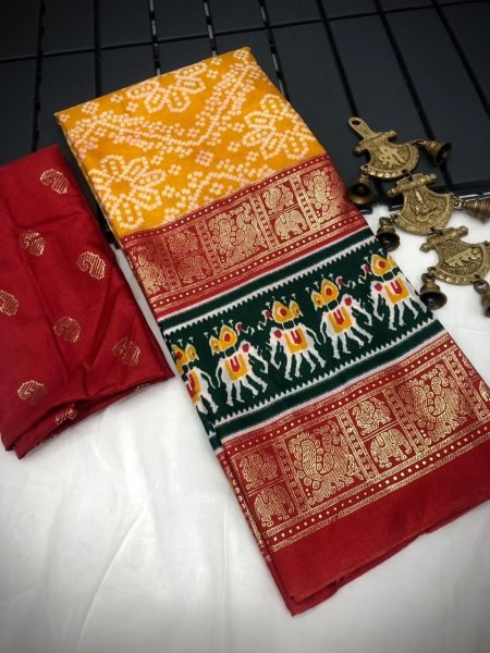 Beautiful Dola Silk Sarees With All Over Bandhini Design  Silk Sarees Wholesale