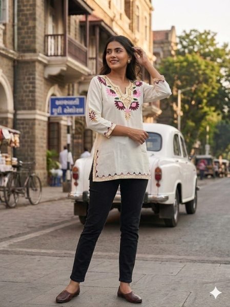 Beautiful Flower Embroidery Cotton Kurta Direct Manufacturer Tunics kurti