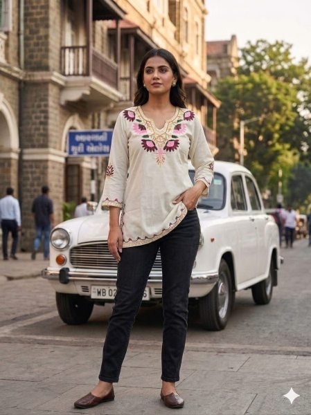 Beautiful Flower Embroidery Cotton Kurta Direct Manufacturer Tunics kurti